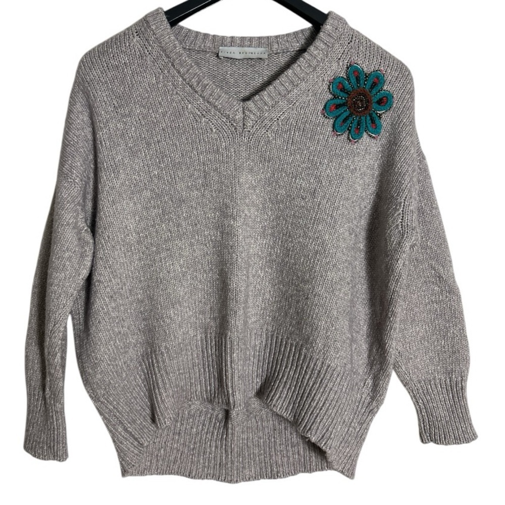 Giada Benincasa Grey Wool/Cotton Blend Flower Embroidery Sweater Size S